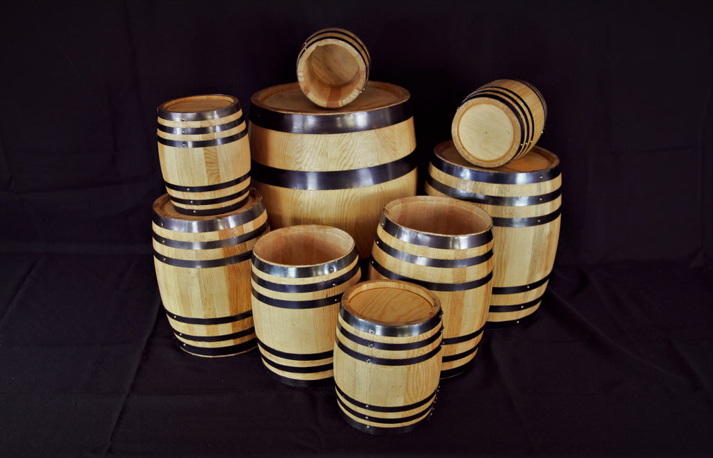 Wood Barrels in half, 1, 2, 3, 5, 10, and 20 liters